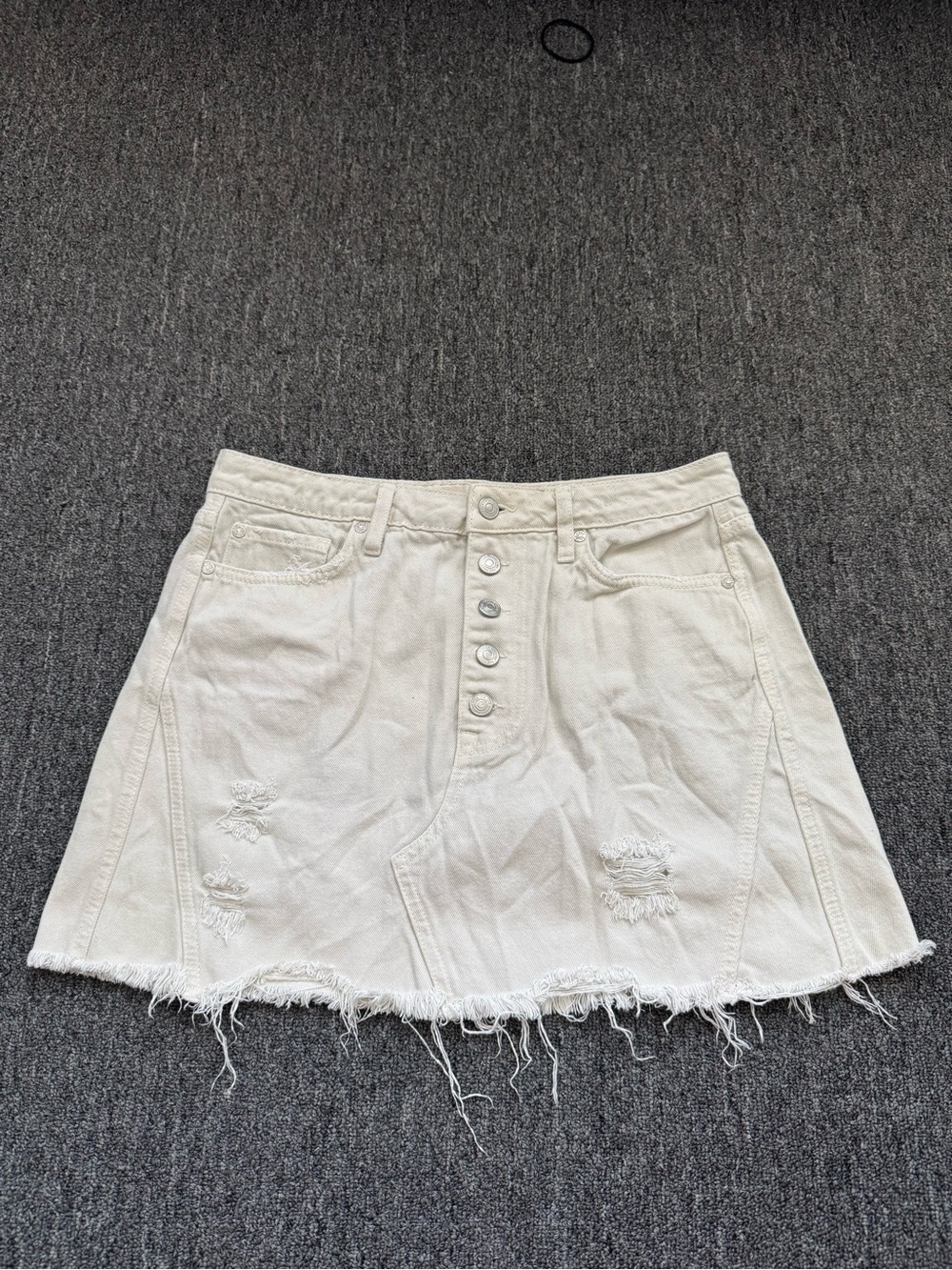 Free People White Distressed Button-Front Denim Mini Skirt